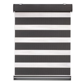 Changshade Cordless Zebra Blind for Windows with Valance, Double Layered Zebra Roller Shade, Light Filtering Window Treatment for Day and Night, 52 inches Wide, Black RBS52BK64A