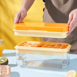Ice Cube Tray with Lid and Bin, 64 pcs Ice Tray Kit with Ice Scoop, Ice Cube Pop Out Tray, Ice Cube Trays for Freezer, Ice Cube Molds, BPA Free, Easy Release Stackble Spill-Resistant ZZWILLB (Orange)