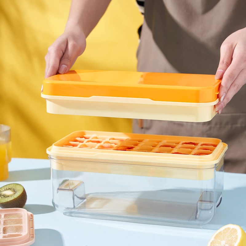 Ice Cube Tray with Lid and Bin, 64 pcs Ice