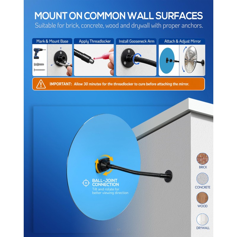 Nanningo 11.65 in Acrylic Convex Security Mirror, Wall Mount