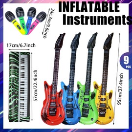 9 Pieces Inflatable Instruments Party Props Set Photo Booth Props Inflatable Guitar Saxophone Bass Lute Microphone Recorder Piano Theme Party Rock Toys Decorated Vintage Period Party