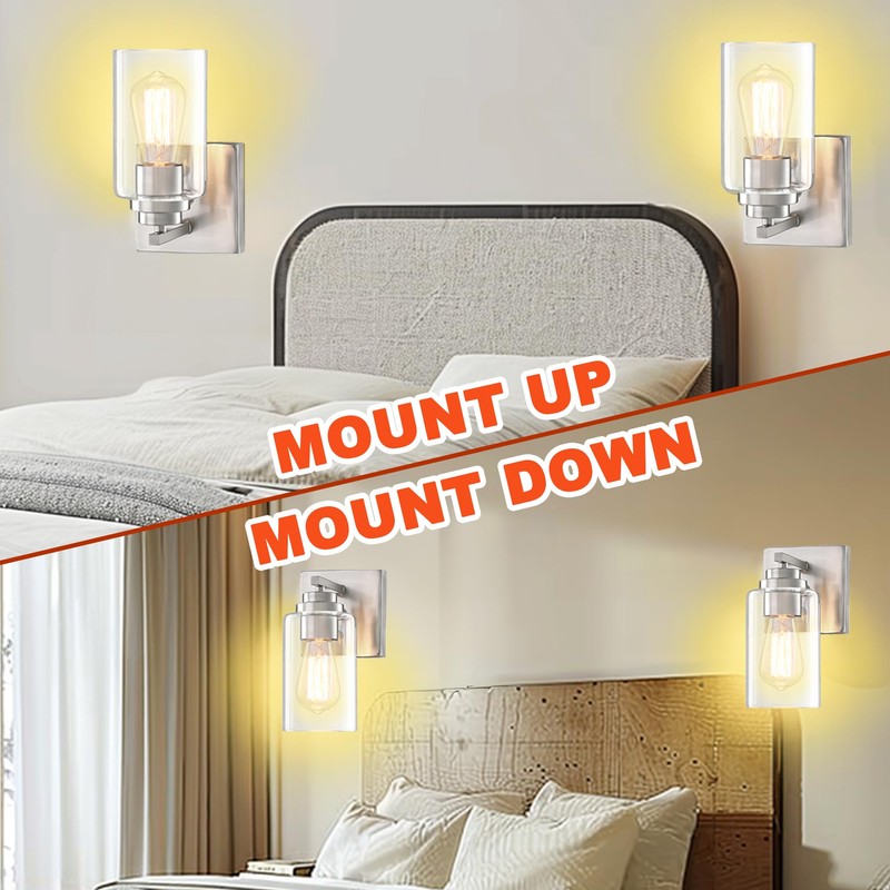 Loyareal Wall Sconces Set of Two, Brushed Nickel Wall Sconce