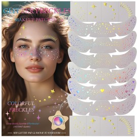Glitzer Freckles Tattoo Set – 14 Stück Gesichtstattoos mit Gold & Holografischem Glitter,Fake Freckles Aufkleber wasserfest,Festival Tattoos für Erwachsene,Stern Herz Temporäre Tattoo Make-Up Zubehör