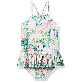 Seafolly Girls' Apron Front Tank One Piece Swimsuit with Ruffle Bottom, La Vie Boheme Multi, 6