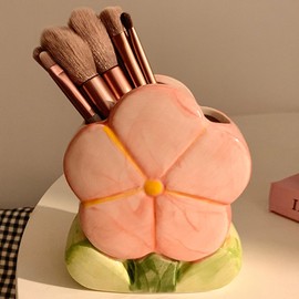 Busnos Pink Makeup Brush Holder Pen Holder for Office Desk Accessories Aesthetic Pencil Holder Cute Flower Home Decor Birthday Gifts for Women Vanity Toothbrush Holder Kawaii Kitchen Utensil Holder