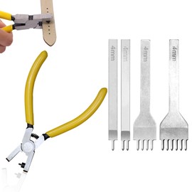 EOAMGO Belt Hole Puncher for Leather, Watch Band Leather Fabric Hole Punch, 4 Pieces 4mm 1/2/4/6 Prong Lacing Stitching Leather Craft Tool