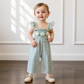 Caziffer Baby Girls Rompers Jumpsuit Tie-Up Straps Sleeveless Halter Floral Print Toddler Overalls Summer Trouser Outfit Infant Clothes (A Green, 12-18 Months)