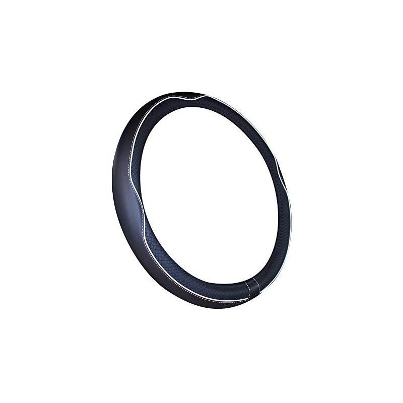 Boat Steering Wheel Cover Microfiber Leather 13-13.5 inch (Black White)