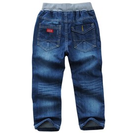 Big Boys Elastic Washed Full Length Pull On Straight Jeans Denim Pants, Distressed, Size 9-10 Years (Tag140)