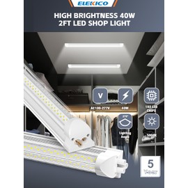 ELEKICO Led Shop Light, Super Bright 40W 5600lm 5000k Shop Light are 5 Times Brighter Than Cabinet Lights, Linkable 2ft Led Light Fixture for Cabinet Garage Workbench 2-Pack