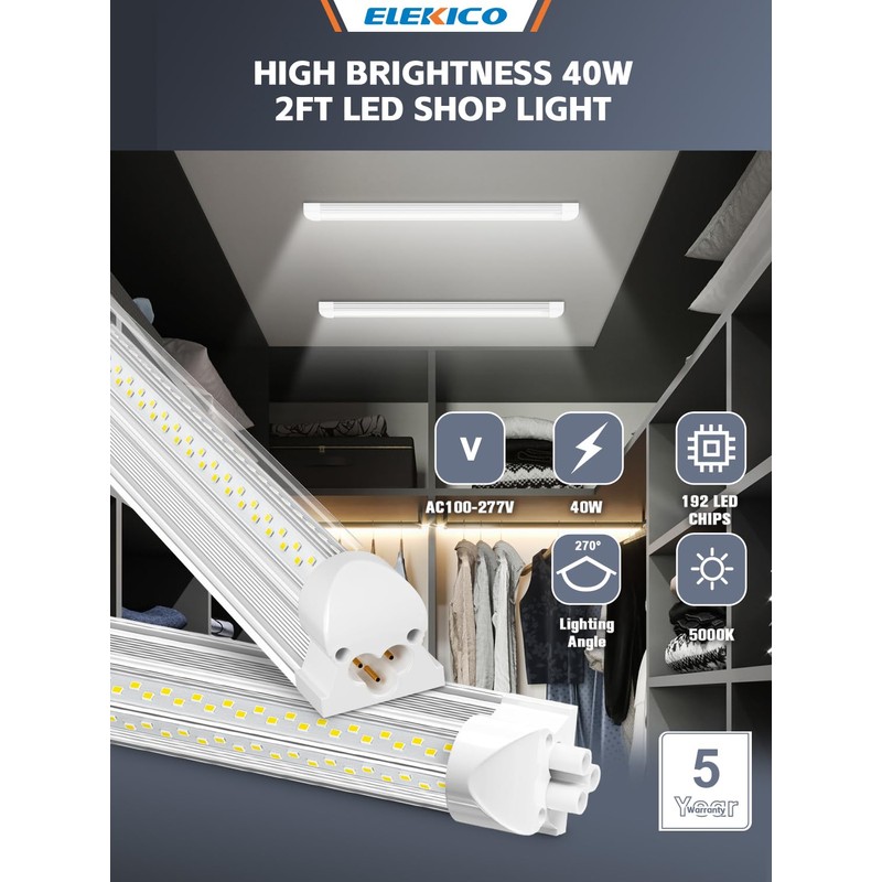 ELEKICO Led Shop Light, Super Bright 40W 5600lm 5000k Shop