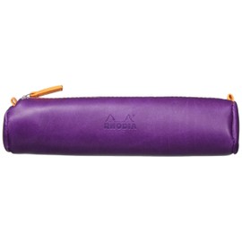 Rhodia ‎318990C Round Pencil Case (21.5 x 5 cm, Faux Leather, Elegant and Practical, Zip and Grip Plate, Ideal for Travelling) Pack of 1, Purple