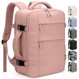 Pritent Travel Backpack for Women Man, Waterproof Personal Item Travel Bag Airline Approved Laptop Backpack Weekender bags Bookbag for Business,Travel, Work Fits 15.6 inch Laptop(Medium,Pink)