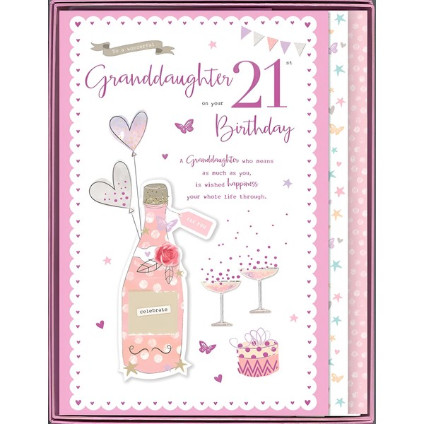 Granddaughter 21st Birthday Large Handfinished Boxed Card - Age 21