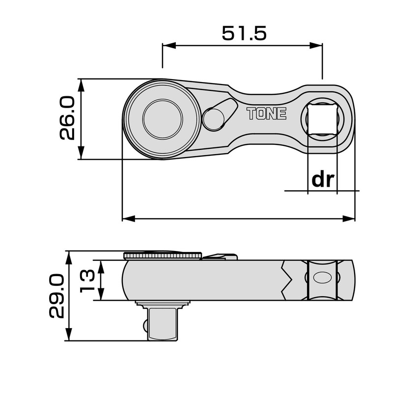 Tone Stubby Ratchet Handle (Hold Type) RH3HSS3 3/8 inch (9.5