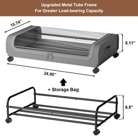 Jewem Under Bed Storage with Wheels, Under Bed Storage Containers, 2 Pack UnderBed Storage, 6.5 inch High Rolling Under Bed Shoe Storage with Lid, Small Space Organization and Storage for Clothes