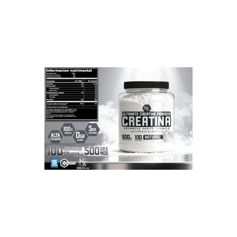 Creatina Monohidratada Holixlab 500g 100 Servicios Pura