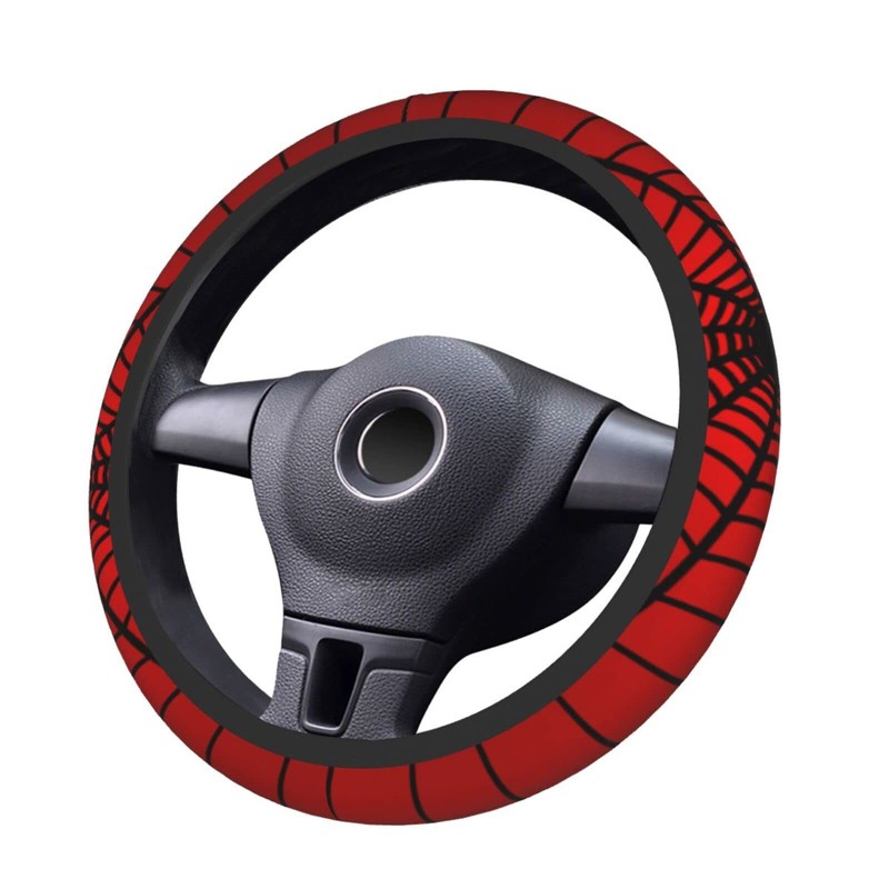 Red Spider Web Steering Wheel Cover Universal 15 Inch Cute