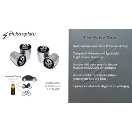 Elektroplate MetalHeads Skull Bright Chrome Aluminum Tire Valve Stem Caps | Universal Fit for Cars, Bikes, Trucks, RVs, Motorcycles, Trailers (Pack of 4)
