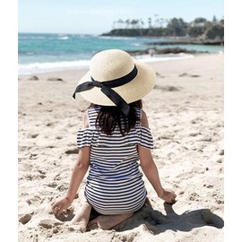 KorhLeoh Girls Straw Sun Hat Floppy Wide-Brim Summer Beach Hat with Bow 2-17t Beige