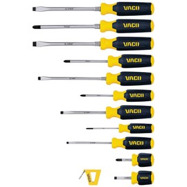 VACO VAC7122 12-Piece Screwdriver Set with Magnetizer, Phillips and Slotted Drivers, Laser-Etched Precision Blades and Comfort Handles
