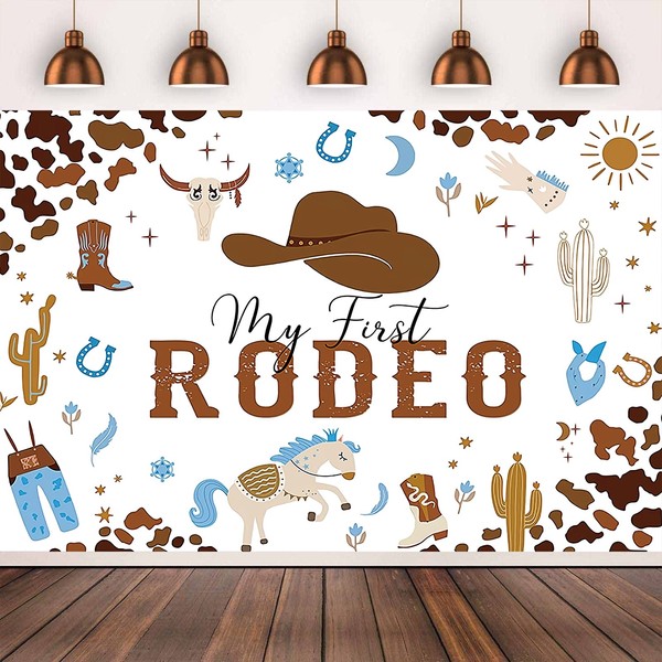 My First Rodeo Party Backdrop Birthday Decoration,5x3 ft Western Cowboy and Cowgirl Theme Birthday Supplies,Baby Shower Banner Suitable for boys'girl Birthday Party Decoration. (Brown)