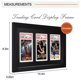 Graded Card Display Frame – Compatible with PSA, CGC, TAG Slabs – Solid Wood Frame with Black Velvet EVA – Triple Trading Card Display Case for Sports Cards, Pokémon, and MTG (14.4" x 8.5" x 0.65")