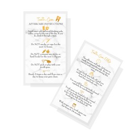 Boutique Marketing LLC Tooth Gem Aftercare Instructions Cards | 50 Pack | Size 2x3.5 inches inch Business Card | Wallet Sized Marble look with Gold Design, marble, white, black, gold