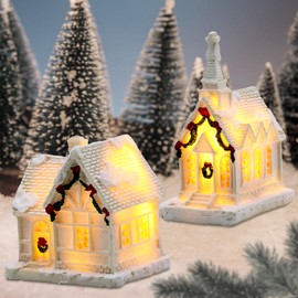 GAROMIA Christmas Village Lighting White Pack of 2 Mini Light House Guest House Christmas House Decoration Christmas Small House Decoration Christmas House Figure Christmas Decoration Indoor Mini