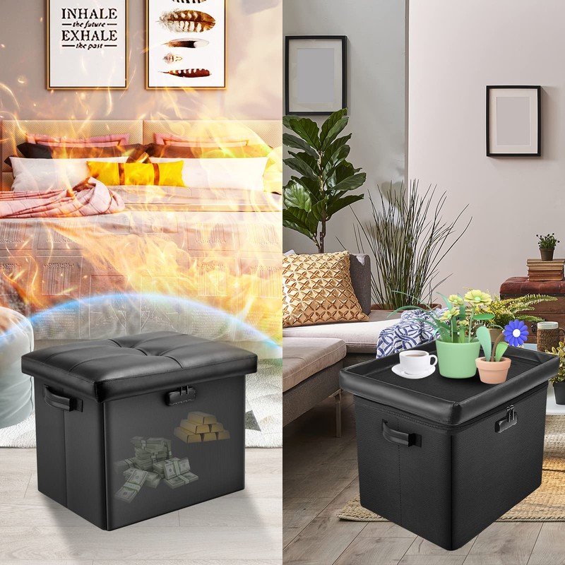 DocSafe Storage Ottoman with Lock,Fireproof Folding Ottoman Foot Rest Stool