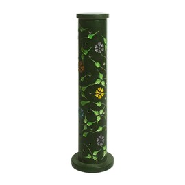 Incense Tower, Yara, Soft Stone, Green with Floral Pattern, 27 cm