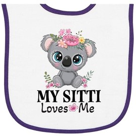 inktastic My Sitti Loves Me Grandchild Koala Baby Terry Cloth Bib White and Purple 46dc1