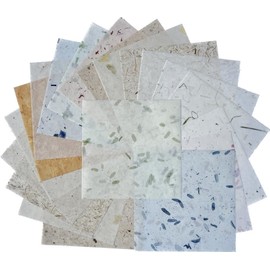 8 x8 Inch Natural Fiber MulberryTree Mulberry Paper Sheets Square Origami Paper Arts Folding Craft, Writing Painting Square Folding Paper for DIY Crafts, 50 Sheets (Mixed Leaves,Rice Straw etc.,)