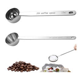 HJYDGJ Pack of 2 Reusable Round Coffee Spoons, Coffee Measuring Spoons, Stainless Steel Coffee Spoons, Coffee Measuring Spoons with Long Handle, 15 ml / 30 ml