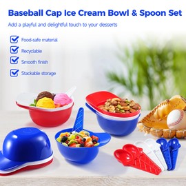 Varku 48 Pcs Baseball Party Supplies, Include 24 8oz Baseball Helmet Dessert Bowls & 24 Spoons, Cute Mini Baseball Cap Ice Cream Bowls Appetizer Snack Cups for Baseball & Birthday Parties