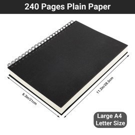 Yarotm Plain Paper Spiral Notebook A4-1 PC Thick A4 Unlined Note Book Wirebound with 100gsm Blank Paper - 21x28.5cm Kraft Hardcover 120 Sheets Blank Notepad Black for School Office Women Man