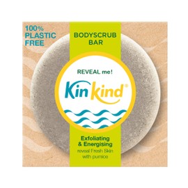 KinKind REVEAL me! Body Scrub Bar. Exfoliate to reveal fresh, new skin. Natural exfoliators. No plastic, No mess in the shower. Vegan & Cruelty free. UK made.