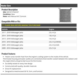 Marketplace Auto Parts Heater Core - Compatible with 2009-2018 Volkswagen Jetta with Manual A/C Controls
