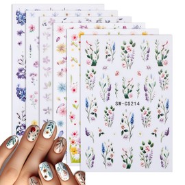 6 Sheets Flower Nail Art Stickers, 3D Self Adhesive Spring Nail Decals Embossed Floral Nails Art Sticker Charming Dried Flower Summer Colorful Nails Accessories Supplies for Women Girls