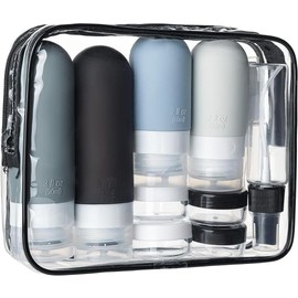 Triko Juego de 16 Botellas de Viaje, Recipientes Rellenables y Exprimibles de Silicona a Prueba de Fugas para Artículos de Tocador, Acondicionador, Champú, Loción (Colores neutros)