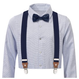 BomGuard Set of 4 1.5-8 Years, Children's Braces 2.5 cm Wide + Bow Tie, Tie, Belt for Boys and Girls, darkblue