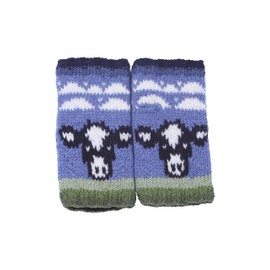 Pachamama Women Wool Hand Wrist Warmers Fleece Lined Handknitted Dairy Cow Multicoloured One-Size Handmade Extra Warm Fair Trade