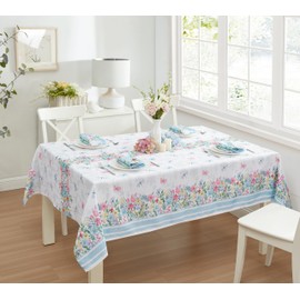 Newbridge Easter Nottingham Garden Blue Pink and Yellow Floral 55 x 72 Inch Rectangle Fabric Tablecloth, Wrinkle and Stain Resistant Table Cloth for Indoor Outdoor Holiday Party Dining