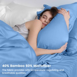 LINENOVA Standard Pillowcase Set of 2, Cooling Rayon from Bamboo Pillow Cases, 2000 TC Ultra Soft & Breathable Envelope Pillow Cover, Moisture-Wicking for Hot Sleepers(Ocean, 48 * 74cm)