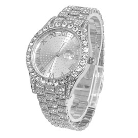 Halukakah Diamond Gold Watch for Men, 18 Carat Real Gold/Platinum White Gold Plated Quartz Bracelet 24 cm Round Dial, with Diamond Cluster Tennis Chains, Necklace, Bracelet Set Options, with Gift Box,