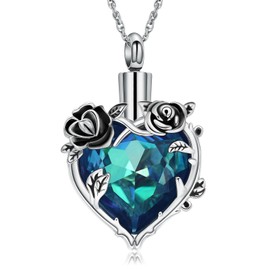 AIWENXI Crystal Cremation Jewellery Rose Flower Heart Urn Necklaces for Ashes for Women Memorial Human Ashes Pendant Keepsake Jewelry