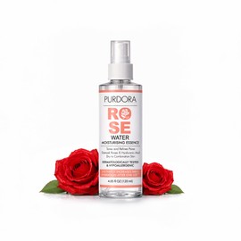 PURDORA Rosewater, Refreshing Facial Mist, Toner, Glowing Skin, Hydrating Spray for Face, Organic Damask Rose Water, for All Skin Types, Alcohol Free, Cruelty Free, 4.05 Fl Oz 120 ml