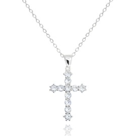 Cubic Zirconia Cross Necklace for Women 14K Gold Plated Dainty Simulated Diamond Cross Pendant Non Tarnish Jewelry Religious Easter Communion Gifts [CXN-CZ] (Jewelry Box, 5.Bling CZ Cross-Silver)