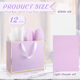 ReliThick 12 Pack Metallic Paper Gift Bag with Handle and Tissue 11.8 x 10 x 4'' Thank You Favor Bag for Wedding Bridal Shower Fall Party Groomsmen Birthday Party Baby Shower(Light Purple)