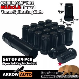 AW 24 Black 6 Spline Lug Nuts 12x1.5 Fits Toyota 4Runner Tundra FJ Tacoma + Key